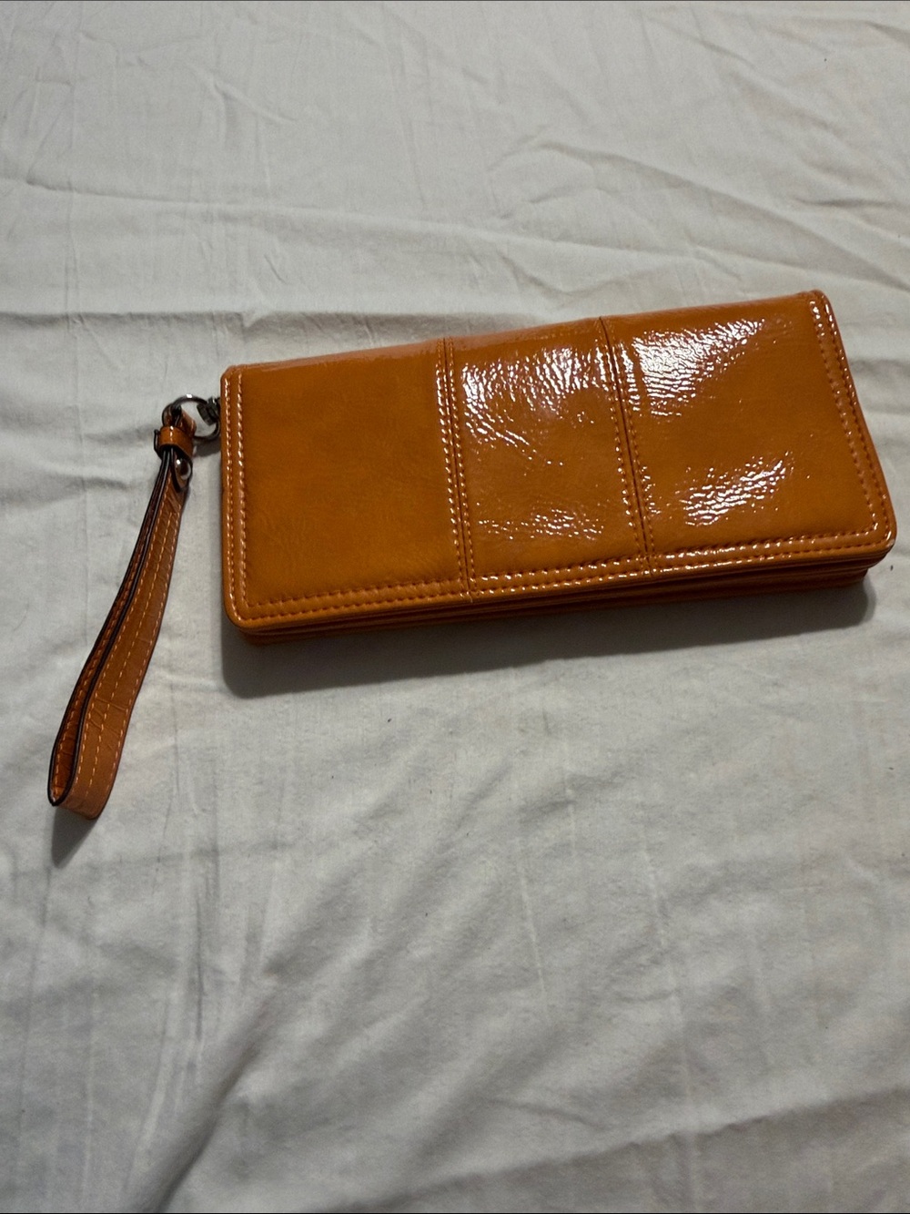 Glossy Orange Patent Wristlet Clutch